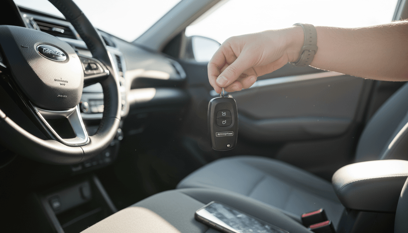 Car key fob on a passenger seat