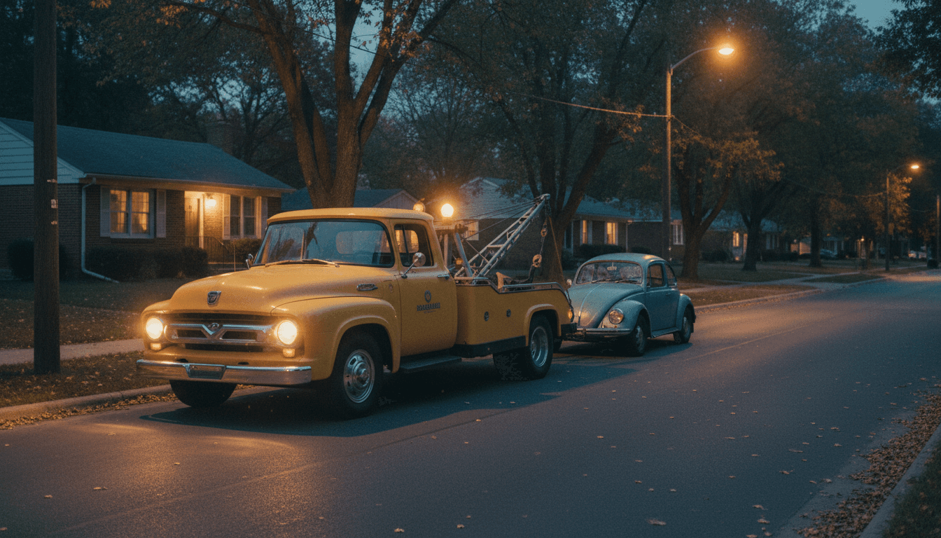 Tow truck at dusk