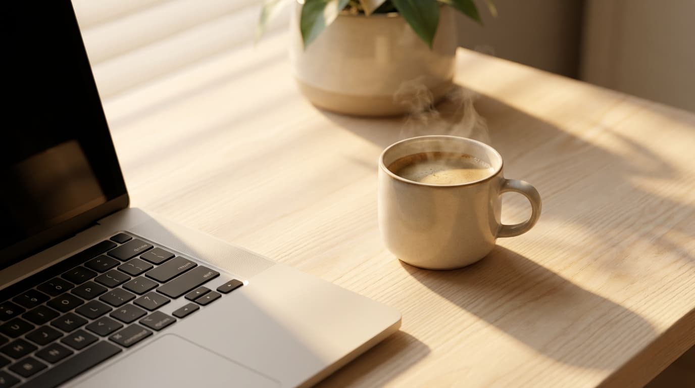 Woman smiling at laptop at home desk