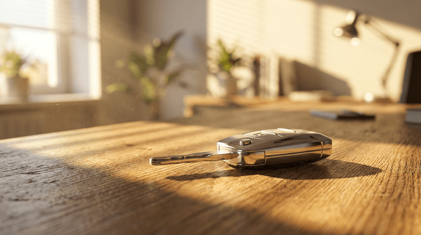 Car keys next to a laptop with an insurance application form